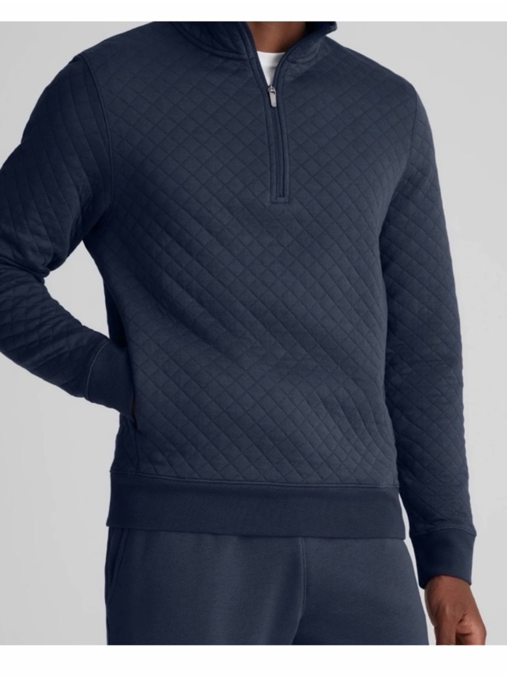 Tommy John blue quilted cotton blend 1/4 zip pullover sweater- size S